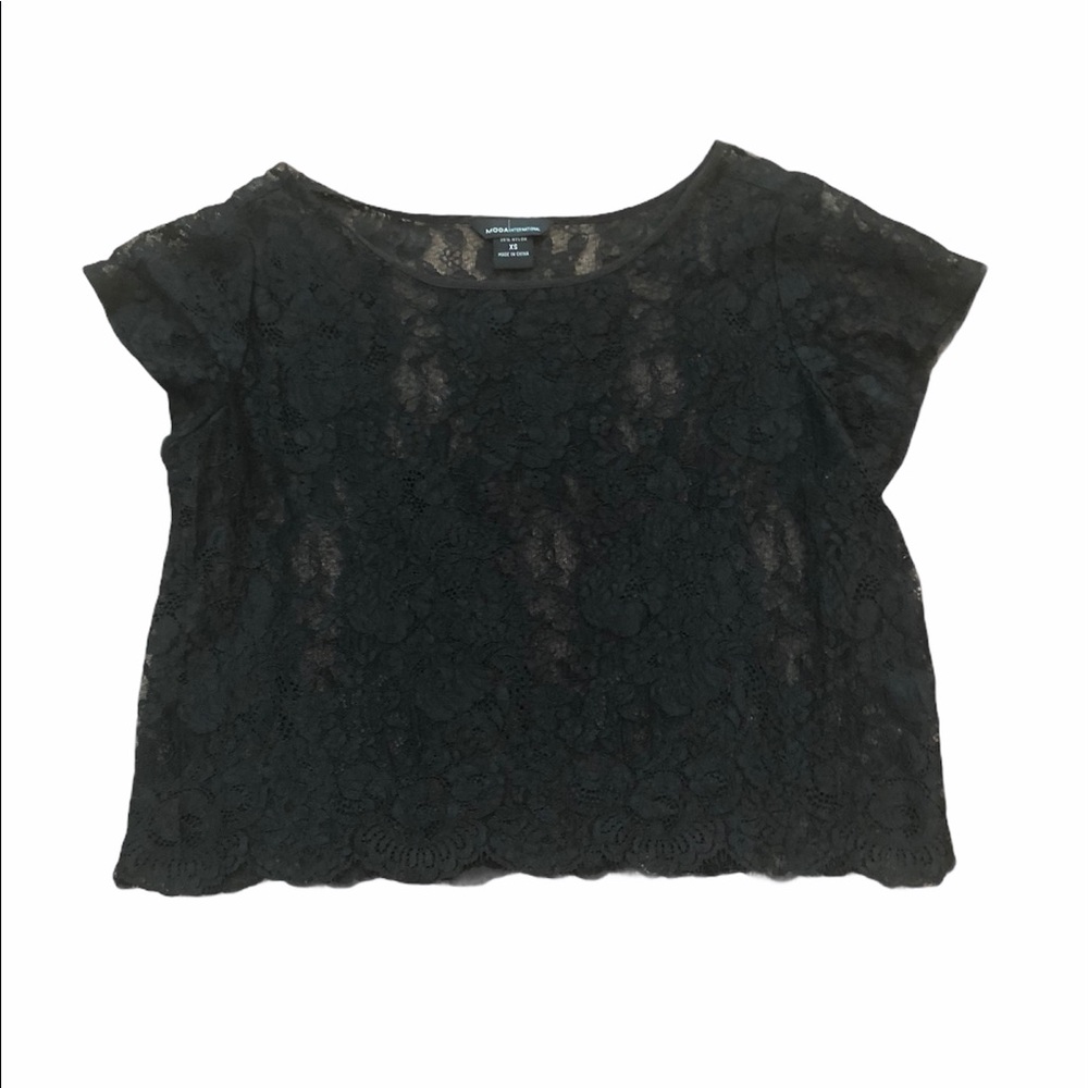 Black lace crop top by moda International XS